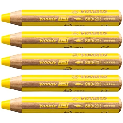 Abbildung von Buntstift, Wasserfarbe &amp; Wachsmalkreide STABILO woody 3 in 1 5er Pack gelb
