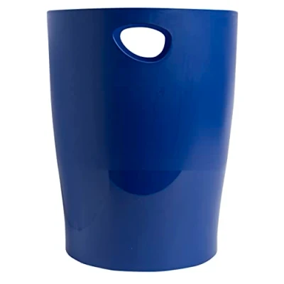 Abbildung von Exacompta 45303D ECOBIN Papierkorb BeeBlue aus Recycling Kunststoff 15 Liter mit Griffen. Eleganter und robuster Mülleimer im modernen Design Marineblau Blauer Engel