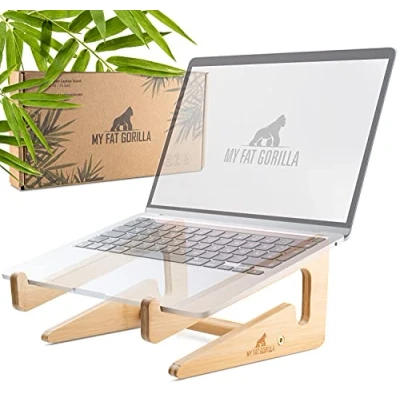 Abbildung von MY FAT GORILLA Laptop Ständer aus Bambus, Notebook für 10 15 Zoll, MacBook Stand, Halter Holz, Erhöhung, Notebookständer, vertikaler Schreibtisch Zubehör