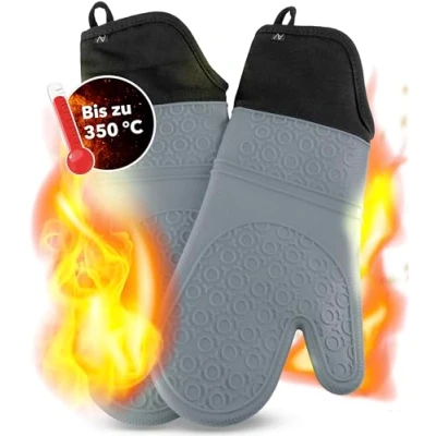 Abbildung von AVANA Silikon Ofenhandschuhe Hitzebeständige Anti Rutsch Kochhandschuh mit weichem Baumwoll Innenfutter bis zu 350C Handschuhe für Kochen und Backen Grau