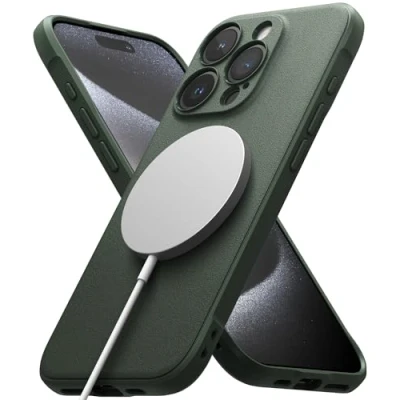 Abbildung von Ringke Magnetic Case Kompatibel mit iPhone 15 Pro Hülle 6,1 Zoll MagSafe [Onyx Magnetic] Kameraschutz und Verbesserte Griffigkeit TPU Magnetische Laden Handyhülle Dark Green