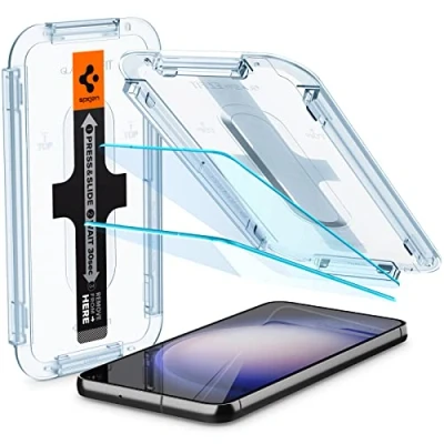 Abbildung von Spigen Glas.tR EZ Fit Schutzfolie kompatibel mit Samsung Galaxy S23 Plus, 2 Stück, Kratzfest, Kristallklar, 9H Härte Folie