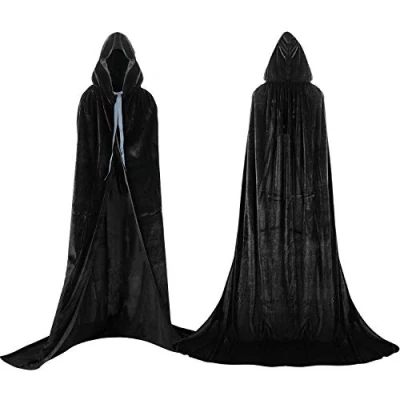 Abbildung von Labellevie Umhang mit Kapuze Lange SAMT Cape Vampir Kostüm Halloween Erwachsener Unisex Gr. Medium, Schwarz