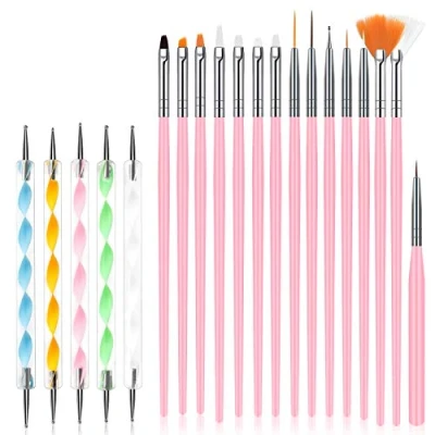 Abbildung von URAQT 20 Stück Nagel Pinsel Set, Nageldesign Stifte Brush, Acryl Kunst Pinsel, Nagelbürste Professionell Malerei Pen für gelnägel UV Gel Nail Art
