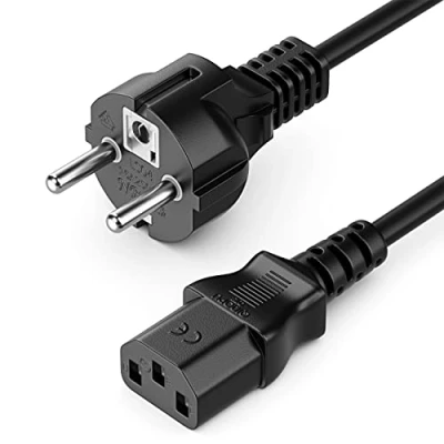 Abbildung von deleyCON 5m Kaltgerätekabel Netzkabel Stromkabel Kaltgeräte Strom Kabel Schutzkontakt Stecker Typ F (CEE 7/4) auf Kaltgerätekupplung C13 Buchse PC Computer Monitor Drucker Beamer Schwarz