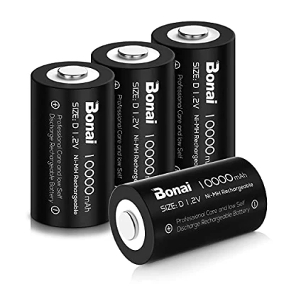 Abbildung von BONAI D Akku 10000mAh Mono Wiederaufladbar Batterien Hohe Kapazität Accu NiMH 1,2V Zellen Aufladbare Akkubatterien mit geringer Selbstentladung &amp; Lange Lebensdauer (4 Stück)