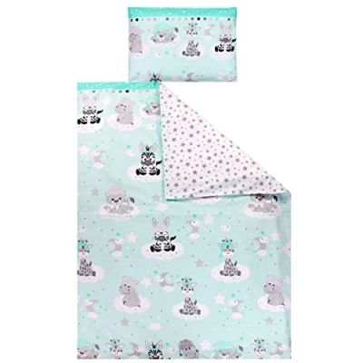 Abbildung von TupTam Kinder Bettwäsche Gemustert 2 Teilig Wendebettwäsche, Farbe: Baby Tiere Grau/Grün, Größe: 135x100 cm