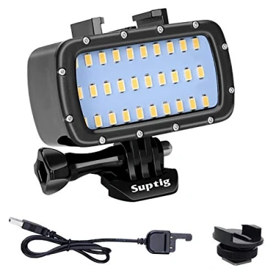 Abbildung von Suptig 30 LED Video Licht, wasserdicht, Unterwasser kompatibel mit GoPro Hero 13/Hero 12/11/10/9/8/7/6/5/4/3/3+ Session und Canon, Nikon Sony Spiegelreflexkameras, wasserdicht 55 m