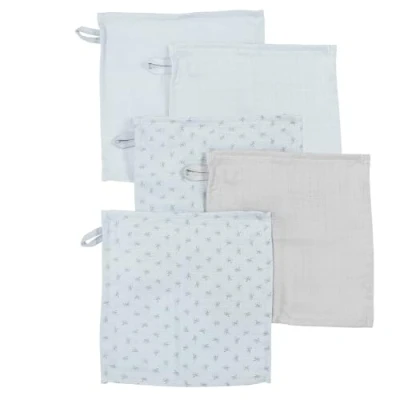 Abbildung von roba organic 5er Set Waschlappen &#039;Lil Planet&#039; hellblau/sky, Musselin, Bio Baumwolle, GOTS, 25x25cm
