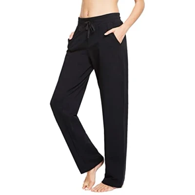 Abbildung von BALEAF Damen Thermo Jogginghose Baumwolle Yogahose mit Taschen Geradem Bein Hose Sweathose Freizeithose Schwarz M