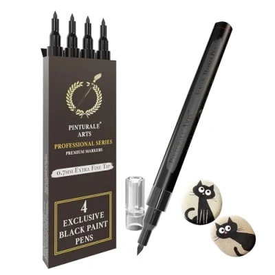 Abbildung von Pinturale Arts® Acrylstifte Schwarz 4er Set Für Steine Wasserfest Auf Feiner Spitze 0,7mm Steine, Metall, Keramik, Holz, Glas