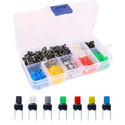 Abbildung von Gebildet 105pcs 6x6x8mm Schalter Momentane Taktschalter,Tactile Tact Push Button Switch,Drucktaster mit Knopf Kappen von 7 Farbe für Arduino(Jede 15pcs)