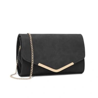 Abbildung von Miss Lulu Damen Umschlag Clutch Elegant Abendtasche Brauttasche Tasche Handtasche mit Kette für Hochzeit Party Prom (Schwarz)