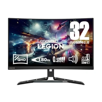 Abbildung von Lenovo Legion R32qc 30 31,5&quot; QHD Curved Gaming Monitor 2560x1440 180Hz 350 nits 0,5ms Reaktionszeit VA Panel HDMI DisplayPort AMD FreeSync entspiegelt 8,3kg schwarz