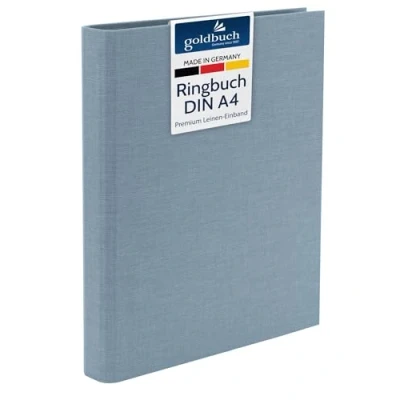 Abbildung von goldbuch 37 213 Ringbuch A4 Summertime Blau Grau, Ordner 32 x 27,5 4,5 cm, Hefter mit 4 Ringmechanik und Klemmbügel, Format DIN A4, Ringordner Einband aus Leinen, Heftordner Hellgrau