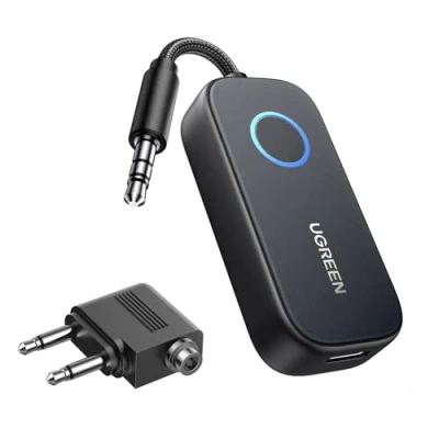 Abbildung von UGREEN Flugzeug Bluetooth 5.2 Sender mit Extra Dual 3.5 mm AUX Adapter, Adapter für Zwei Kopfhörer, wie Airpods, 2 in 1 Transmitter Empfänger Kompatibel TV, Stereoanlage