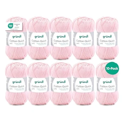 Abbildung von Gründl Cotton Quick Uni Strickgarn/Häkelgarn, (farbenfrohes Garn aus 100% Baumwolle, OEKO TEX zertifiziert, Nadelstärke: 3 4) 10 x 50 g Hellrosa, 29 12 7 cm