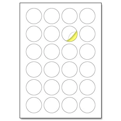 Abbildung von 40mm, 25 Blatt, A4 Runde Aufkleber Etiketten Selbstklebend Bedruckbar 24 Stück pro Blatt