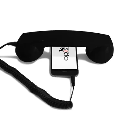 Abbildung von Opis 60s Micro: Retro Telefonhörer für Handy mit USB C Adapter als Headset Android Smartphone und iPhone 15 Neuer in Schwarz