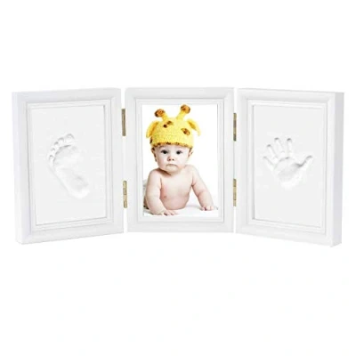 Abbildung von Newlemo Gipsabdruck Baby Hand und Fuß Abdruck Set Bilderrahmen Handabdruck Fußabdruck DIY des Rahmen für Geschenk (3 teile, weiß)