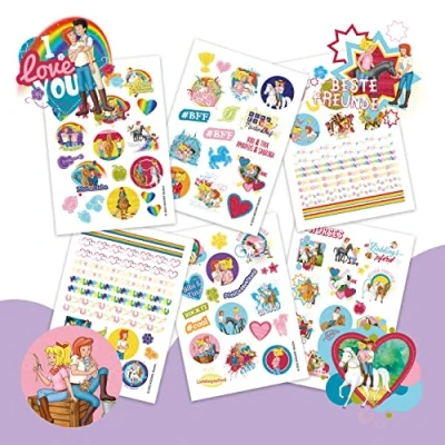 Abbildung von Papierdrachen 100 Metallic Tattoos Für Kinder Hautfreundliche Kindertattoos Bibi &amp; Tina Freundschaft Glitzer Tattoo Geburtstagsmitgebsel Jungen und Mädchen in Deutschland hergestellt