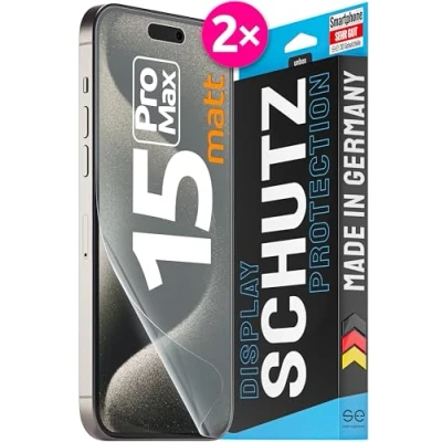 Abbildung von 2x se® 3D SCHUTZFOLIE Entspiegelt für Apple iPhone 15 Pro Max ,Selbstheilend, 100% Fingerabdruck &amp; FaceID kompatibel, einfache blasenfreie Installation, Ultra Klar, Stoß Kratzfest, aus Deutschland