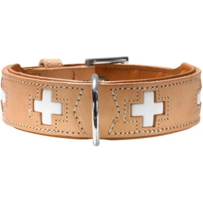 Abbildung von HUNTER SWISS Hundehalsband, Leder, hochwertig, schweizer Kreuz, 55 (M), natur/beige