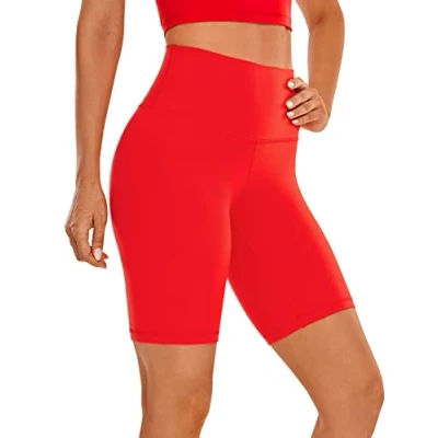 Abbildung von CRZ Yoga Womens Kurze Sporthose Laufshorts Sommer Radlerhose High Waist Fitness Shorts ButterLuxe 20cm Dunkelrot 40