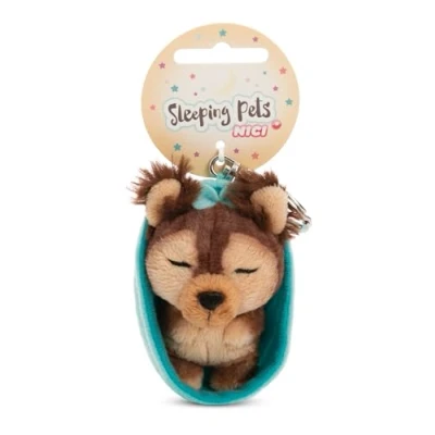 Abbildung von NICI Schlüsselanhänger Sleeping Pets Hund Yorkshire Terrier 8cm in Körbchen braun Treuer Begleiter für Rucksack oder Tasche, Schlüsselhalter klein und Groß 61605