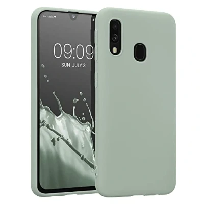Abbildung von kwmobile Hülle kompatibel mit Samsung Galaxy A40 weiches TPU Silikon Case Cover geeignet für kabelloses Laden Graugrün