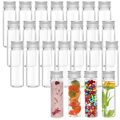 Abbildung von Kurtzy Transparente Reagenzgläser mit Schraubverschluss &amp; Reinigungsbürste (25 Stück) 50 ml Wiederverwendbare Röhrchen für Süßigkeiten, Wissenschaft, Flüssigkeiten, Badesalz, Perlen