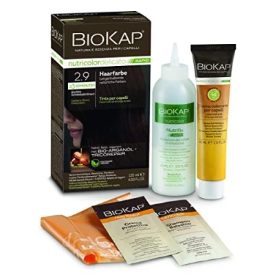 Abbildung von BIOKAP RAPID Permanente Haarfarbe 2.9 Dunkles Schokoladenbraun NUR 10 MINUTEN EINWIRKZEIT Bio Arganöl TricoREPAIR Komplex VEGAN Optimale Grauabdeckung Bis zu 80% natürliche Inhaltsstoffe