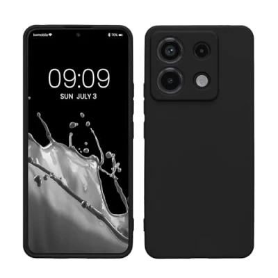 Abbildung von kwmobile Hülle kompatibel mit Xiaomi Redmi Note 13 Pro 5G / Poco X6 weiches TPU Silikon Case Cover geeignet für kabelloses Laden Schwarz matt