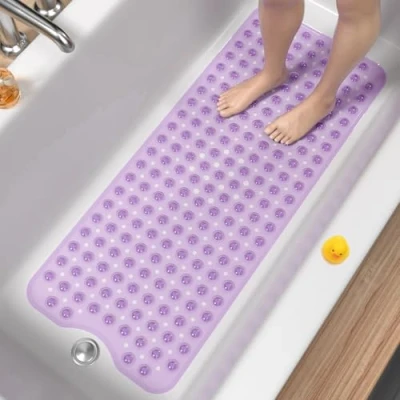 Abbildung von HITSLAM Badewannenmatte rutschfest, 101 x 40cm Extra Lange Antirutschmatte Badewanne, Duschmatte rutschfest BPA Frei, Schimmelresistent &amp; Maschinenwaschbar Badematte, Violett