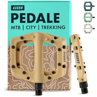 Abbildung von AARON Dirt Pedale aus Kunstoff mit hochwertigen Industrie Kugellager, rutschfest durch Top Grip &amp; Flat Design, Plattform Fahrradpedale für Dirtbike, E Bike, Mountainbike (MTB) Trekking in Sand