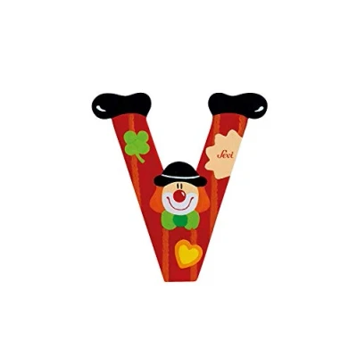 Abbildung von SEVI 81758 Holzbuchstabe V Clown ca. 10 cm, Türbuchstaben für Kinderzimmer, ABC Lernspielzeug aus Holz, pädagogisches Spielzeug Kinder ab 3 Jahren, Buchstabe Clowns Sortiert, Lila