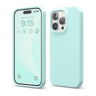 Abbildung von elago Schutzhülle aus Flüssigsilikon, kompatibel mit iPhone 15 Pro, Premium Qualität, Rundumschutz [stoßfeste Struktur 4 Schichten], Innenfutter Mikrofaser, weich, Kratzfest (Himmel)