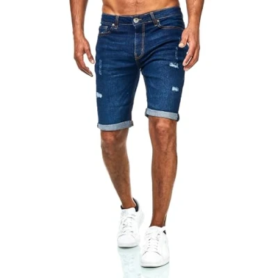 Abbildung von JEEL Herren Kurze Hosen Slim Fit Jeans Shorts 5 Pocket Style Stretch Hose für Männer Basic Washed Destroyed 11 Navy 38W