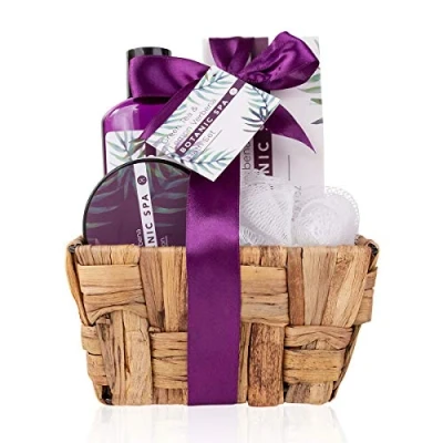 Abbildung von Accentra Badeset Frauen Botanic SPA im Seegraskorb 4 teiliges Pflegeset mit Duschgel, Badesalz, Bodylotion &amp; Netzschwamm Wellness Geschenkset zum Geburtstag, Valentinstag Weihnachten