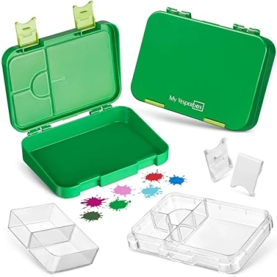 Abbildung von My Vesperbox Len Bento Box Kinder Lunchbox mit 4+2 Fächern extrem robust Brotdose Brotbox ideal für Kindergarten und Schule… (Grün)