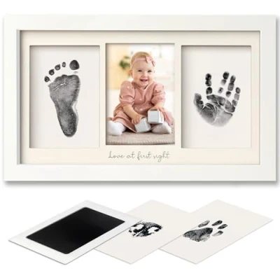 Abbildung von Baby Handabdruck und Fußabdruck Set Clean Touch Stempelkissen Hand Fuß für Neugeborene, Bilderrahmen Fabre, Baby, Dusche Abdruckset (Alpine White)