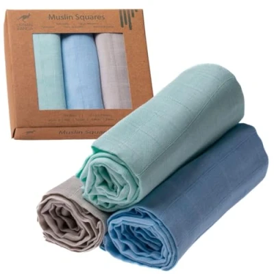 Abbildung von Urban Kanga Spucktücher Baby Mulltücher Musselin Tuch 70 X cm Ökotex 3er Pack (Mint blau grau)