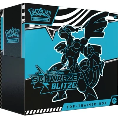 Abbildung von Pokémon Sammelkartenspiel: Top Trainer Box Karmesin &amp; Purpur Schwarze Blitze: Zekrom (1 Vollbild Promokarte mit Voltolos, 9 Boosterpacks Premium Zubehör)