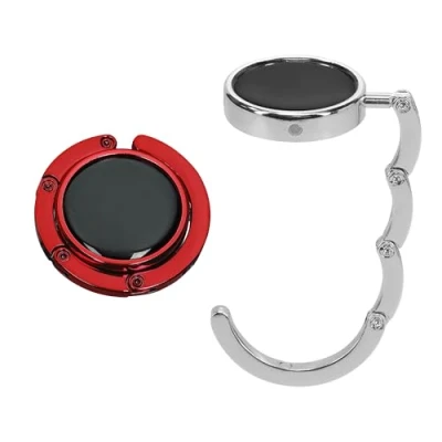 Abbildung von kwmobile Taschenhalter für Tisch 2X Faltbare Antirutsch Handtaschenhalter Haken Taschen Aufhänger Geschenkidee Gadgets Frauen Taschenhaken Set in Silber Rot