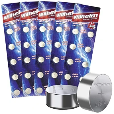 Abbildung von 50 X Wilhelm AG13/147/LR44/SR44W/357/LR1154/V13GA Qualitätsbatterien 1,5 V Alkaline Blister