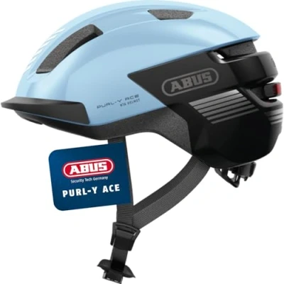Abbildung von ABUS Fahrradhelm Purl Y ACE mit LED Licht geeignet Fahrten auf E Bike und S Pedelec Trendiger NTA Schutzhelm für Erwachsene Jugendliche Hellblau, Größe