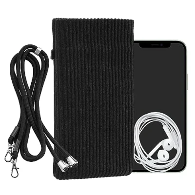Abbildung von kwmobile Handytasche für Smartphones XXL 7&quot; Handy Tasche Cord Hülle Schwarz mit Kordel Handykette 17,7 x 9 cm Innenmaße
