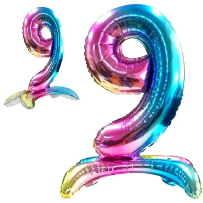 Abbildung von Luftballon 9. Geburtstag Zahl 9 Mehrfarbig Stehende Foil XXL Riesen Folienballon 82cm Geburtstagsdeko Ballon Deko zum Geburtstag.