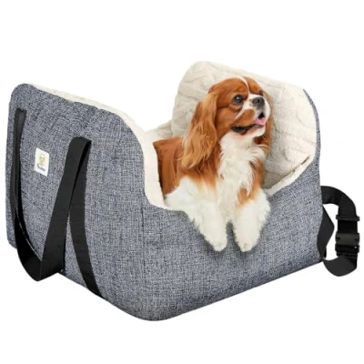 Abbildung von Pawaboo Hund Autositz, Booster Autositz für Klein Hunde, Welpensitz Auto mit Fest Schnalle und Sicherheitsgurt, Verdickt Hundebett Haustier Reise Träger Bett bis zu 25lbs (Grau)