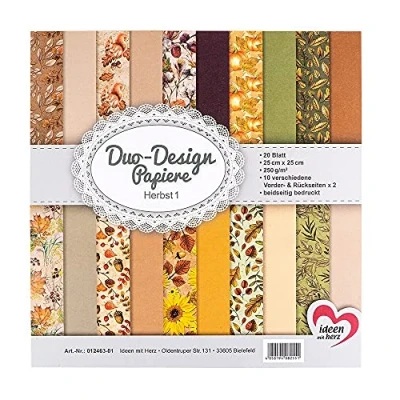 Abbildung von Ideen mit Herz Duo Design Papiere Block 20 Blatt Bastelpapier 25 x cm 250g/m² beidseitig bedruckt Designpapier, Motivpapier ideal für Scrapbooking, Basteln (Herbst 01)